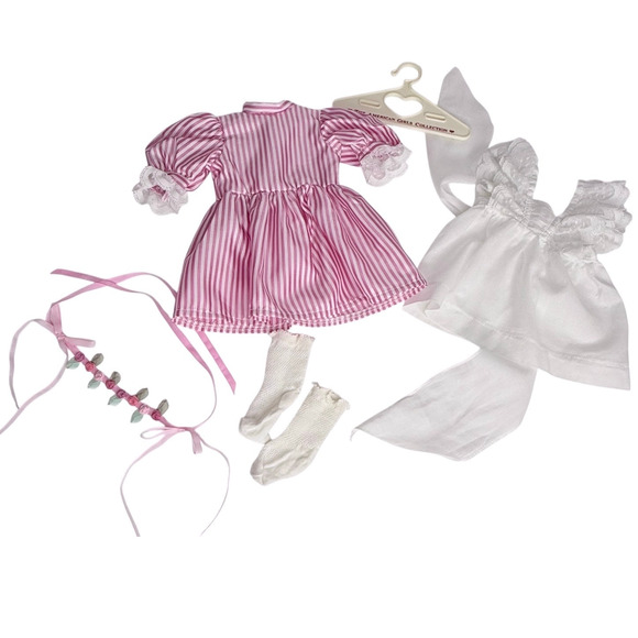 American Girl Samantha Birthday Dress Pinafore Rosebud Circlet Pleasant Co 1989 - Picture 2 of 13